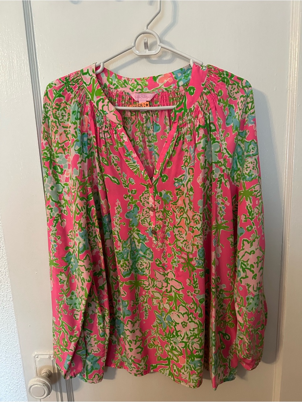 Lilly Pulitzer Pink Floral Peasant Blouse